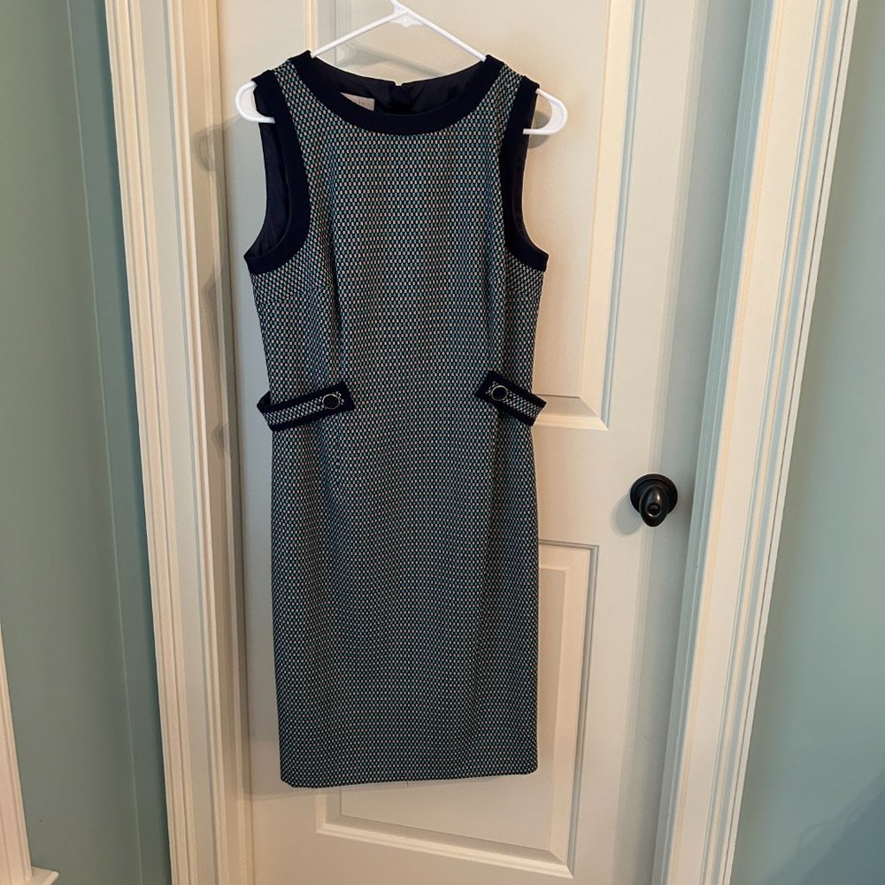 Hobbs Navy/Green/Tan Sleeveless Dress